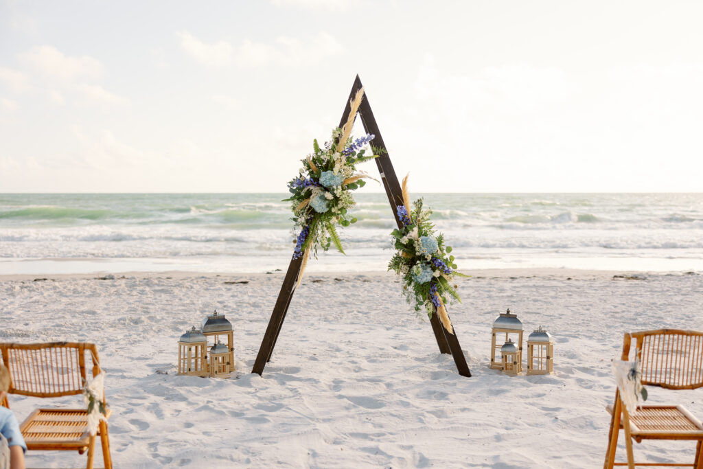 a wooden a-frame arch for a florida beach wedding, tide the knot, beach wedding